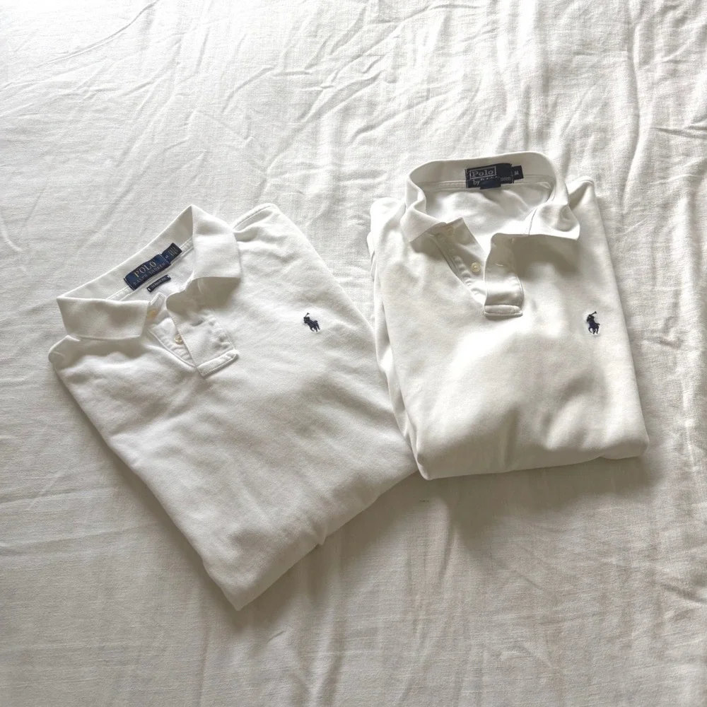Lot of 2 Polo Ralph Lauren White Short Sleeve Pony Logo Polo Shirts Medium